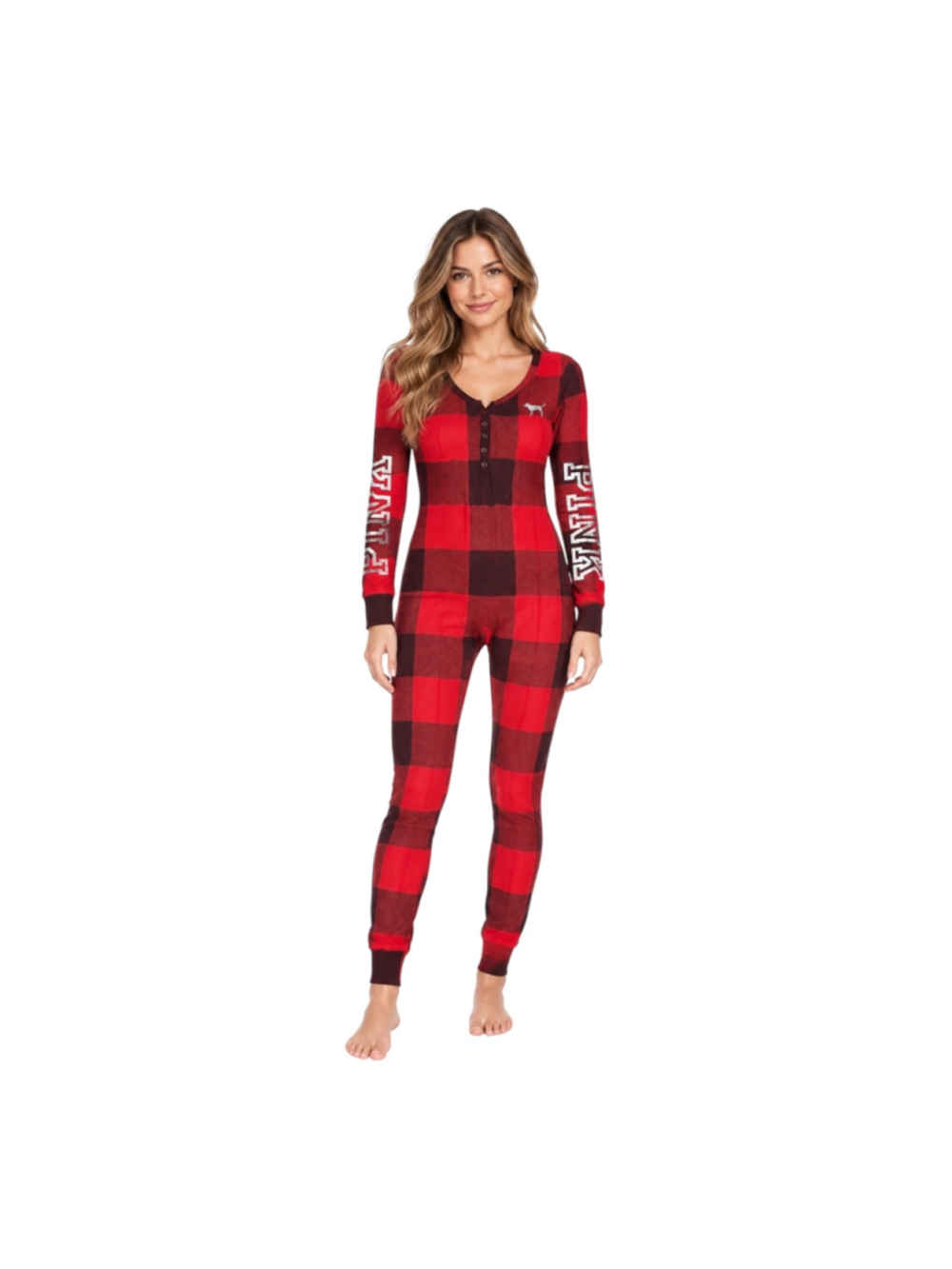 PINK Victoria’s Secret Buffalo Plaid Butt Flap Onesie Pajamas Size S